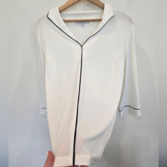 Next Ivory Off White Pullover Top Blouse with Black Piping Trim Size 10 - Picture 4 of 11
